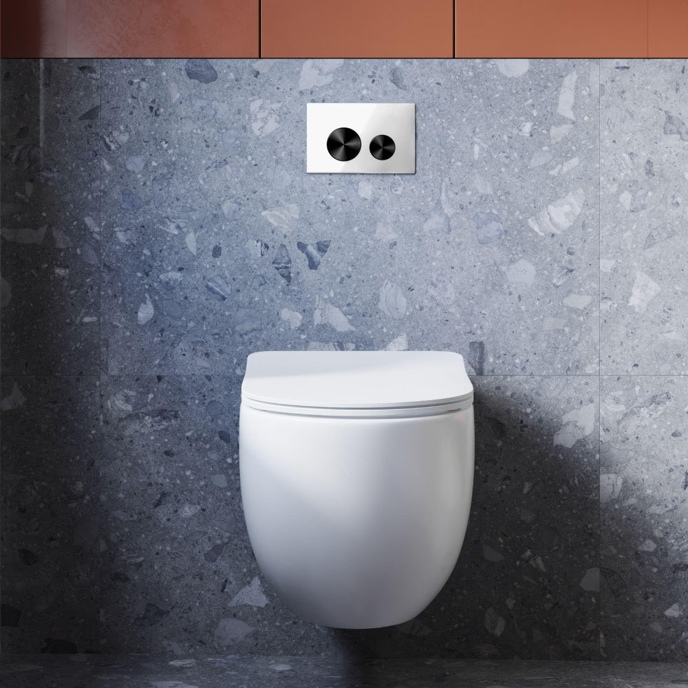 BELBAGNO GLASS IN WALL CIRCLE ALLOY BUTTON FLUSH PLATES 256MM WHITE AND BLACK ALUMINIUM