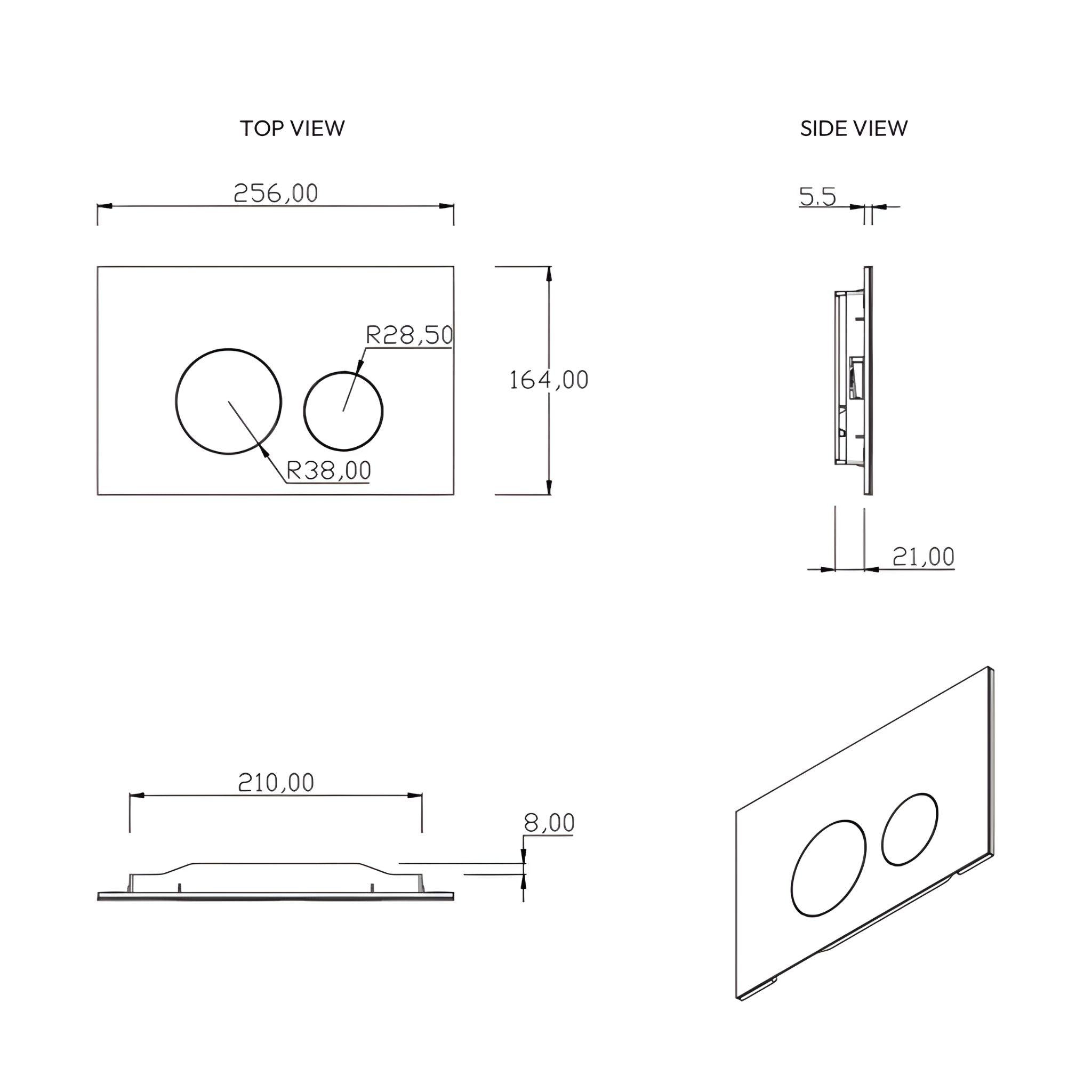 BELBAGNO GLASS IN WALL CIRCLE ALLOY BUTTON FLUSH PLATES 256MM WHITE AND BLACK ALUMINIUM