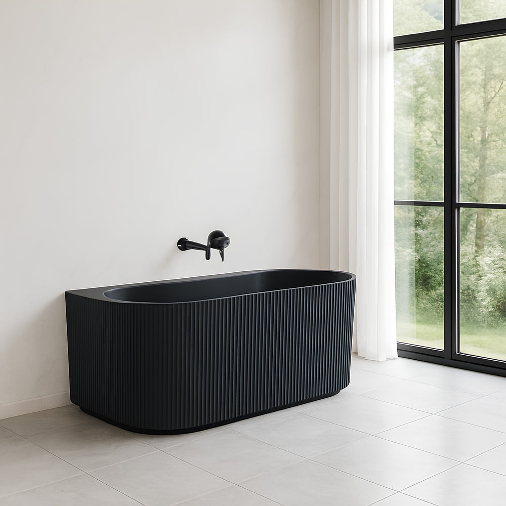 VITO BALI FLUTED FREESTANDING BACK TO WALL BATHTUB MATTE BLACK (AVAILABLE IN 1500MM AND 1700MM)