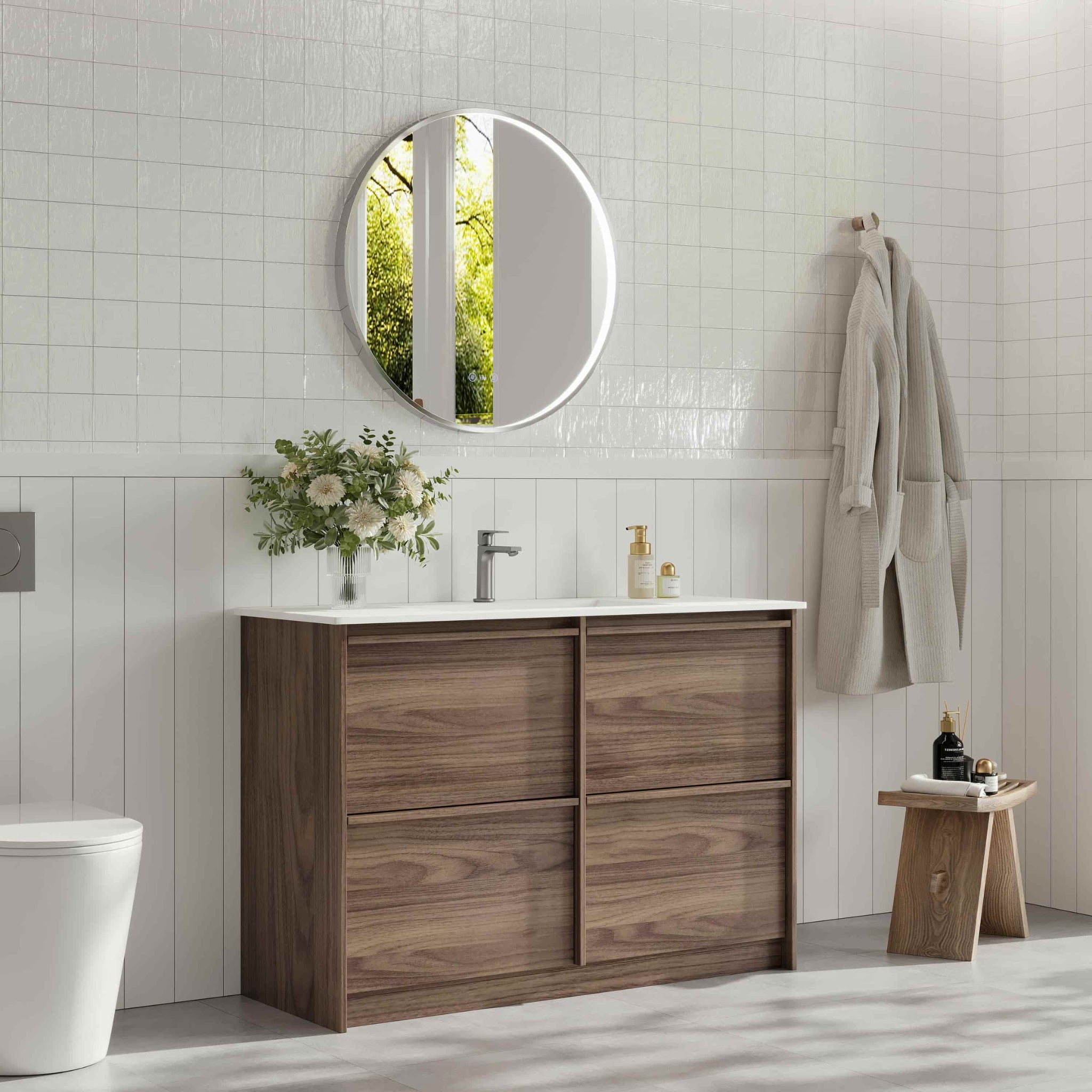 MERCIO BELLA NOTAIO WALNUT 1200MM SINGLE BOWL FLOOR STANDING VANITY