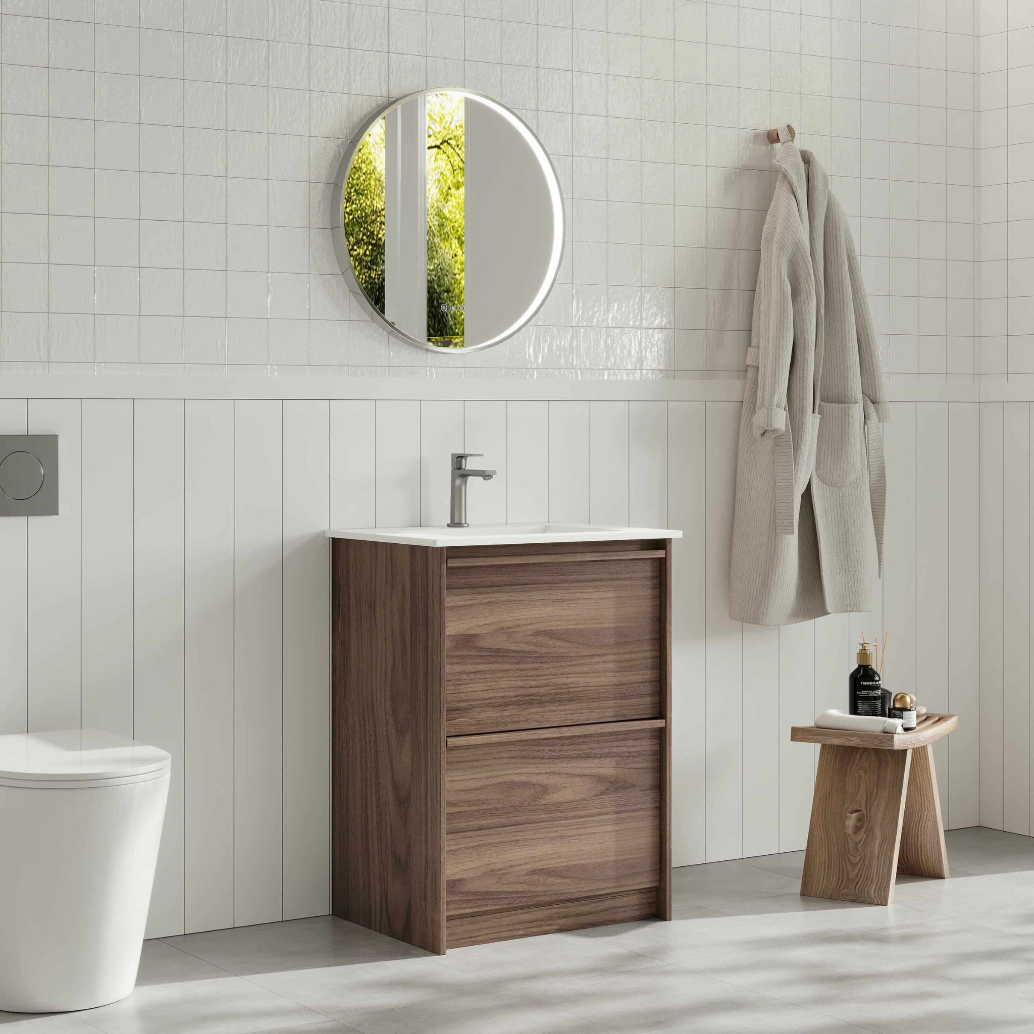 MERCIO BELLA NOTAIO WALNUT 600MM SINGLE BOWL FLOOR STANDING VANITY