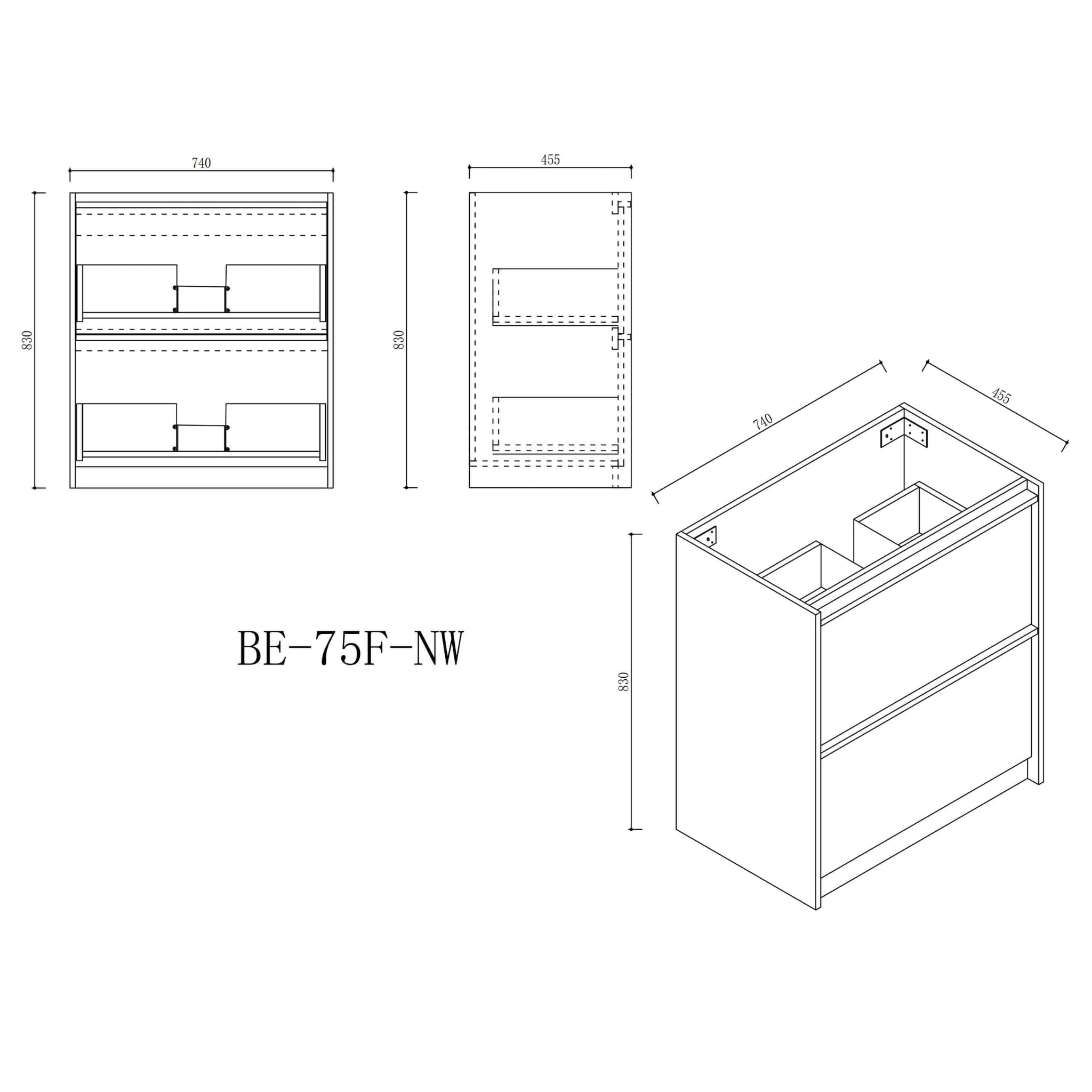 MERCIO BELLA NOTAIO WALNUT 750MM SINGLE BOWL FLOOR STANDING VANITY