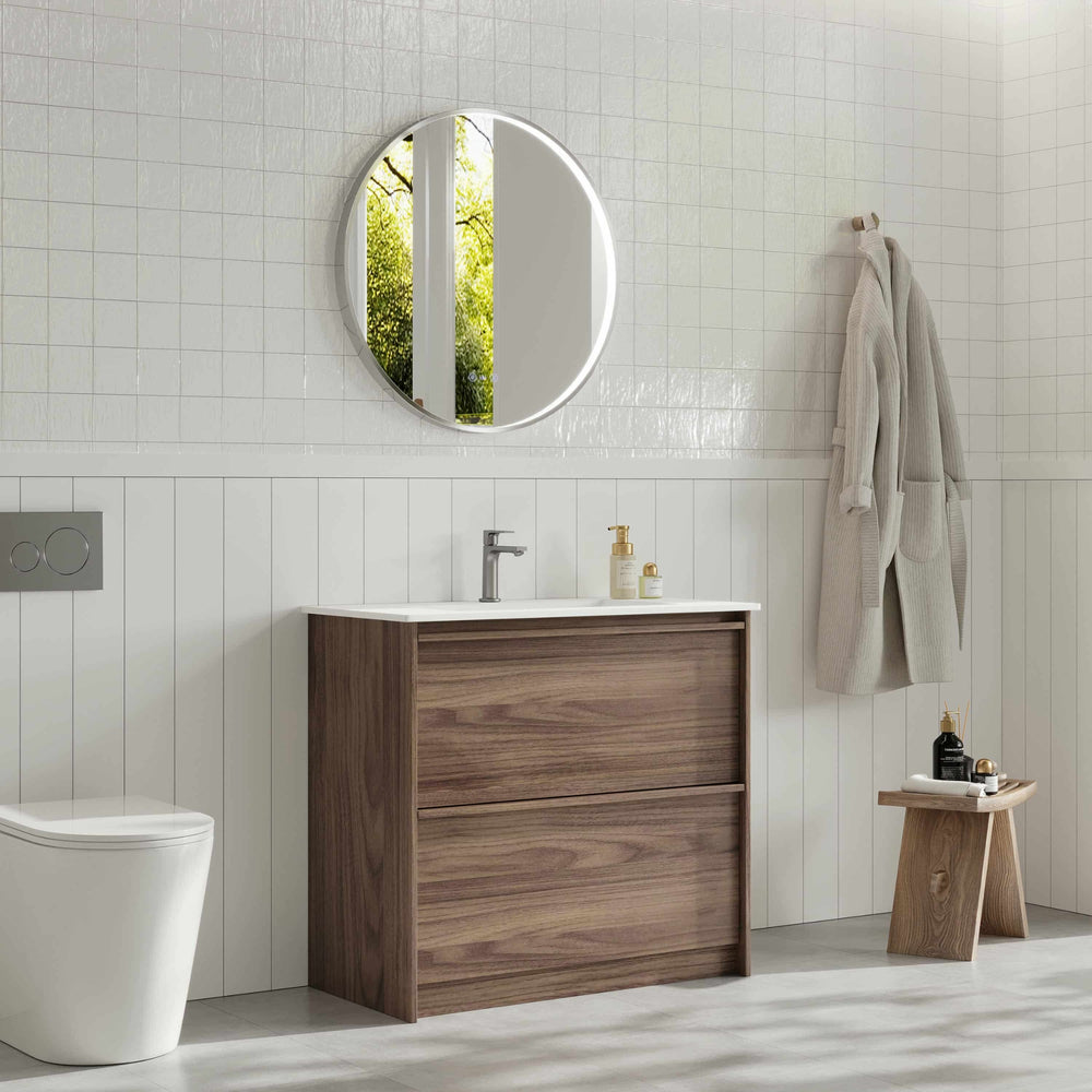 MERCIO BELLA NOTAIO WALNUT 900MM SINGLE BOWL FLOOR STANDING VANITY