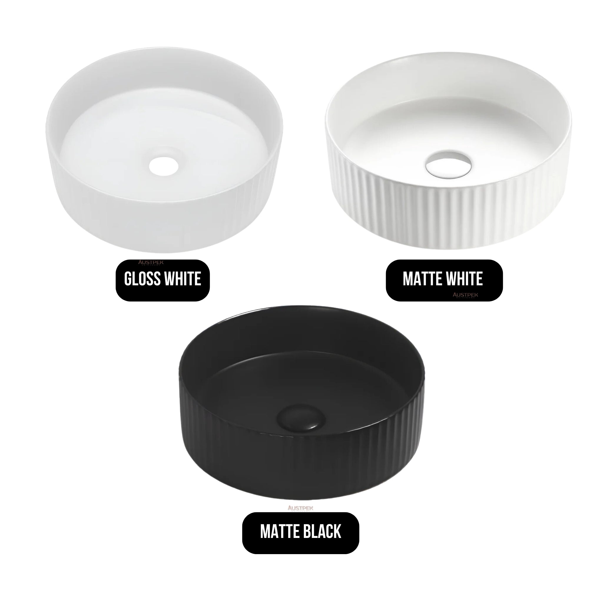 POSEIDON BELLEVUE FLUTED ABOVE COUNTER BASIN MATTE WHITE 360MM