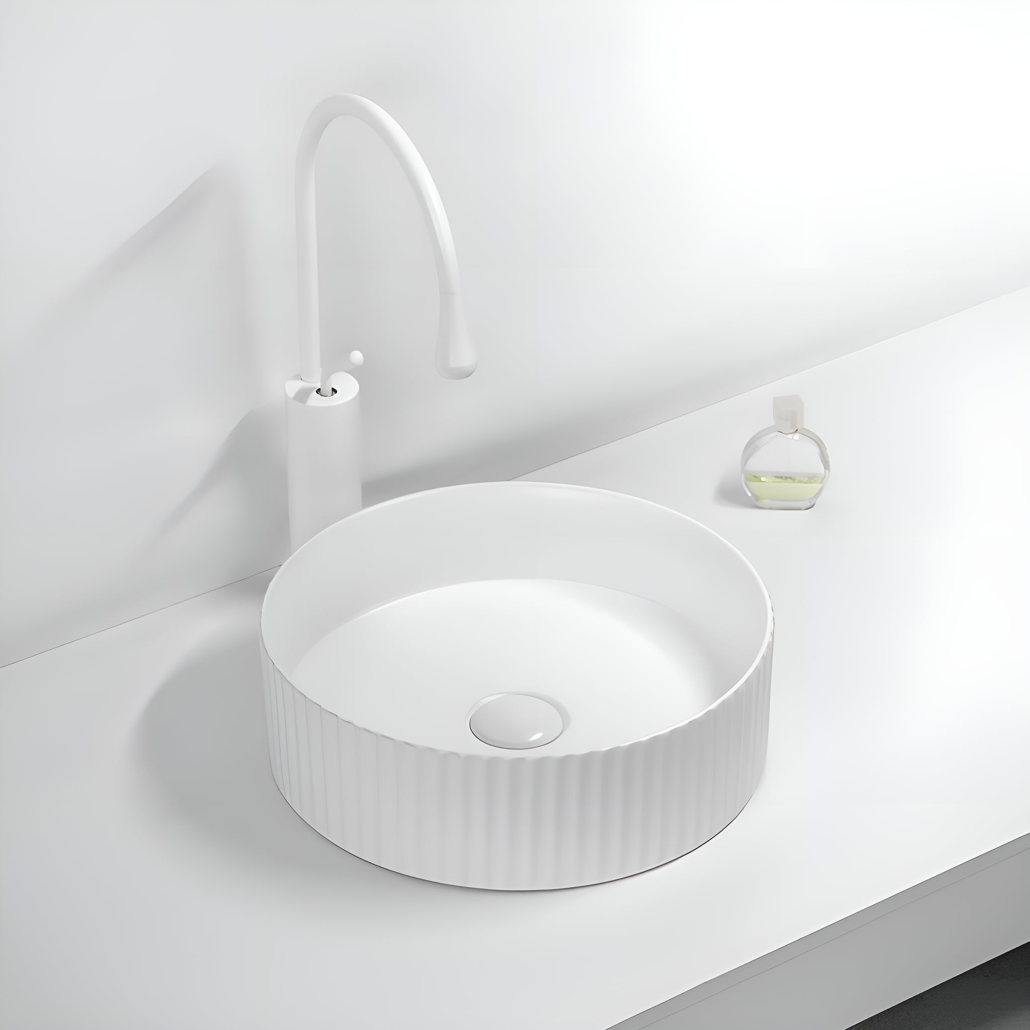 POSEIDON BELLEVUE FLUTED ABOVE COUNTER BASIN MATTE WHITE 360MM
