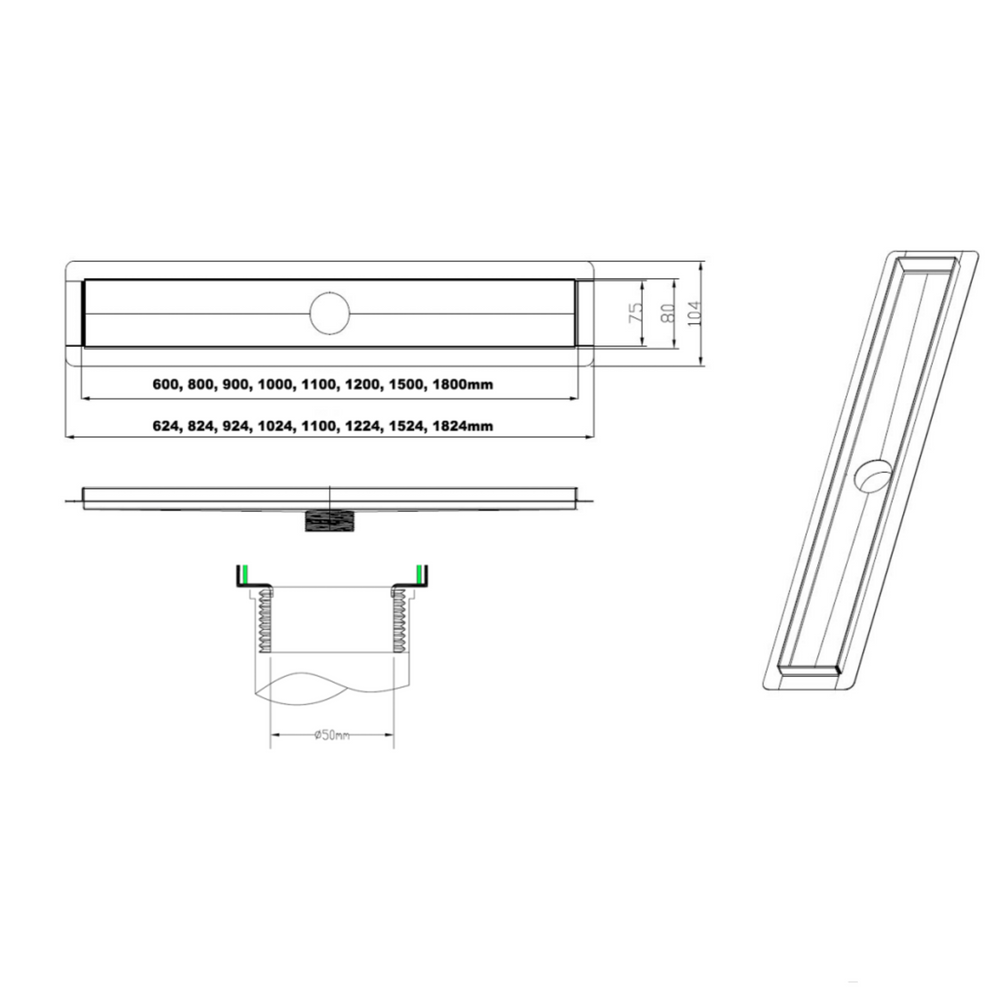 BELLA VISTA ZENON SK-PATTERN SHOWER GRATE STAINLESS STEEL (AVAILABLE IN MULTIPLE SIZES)