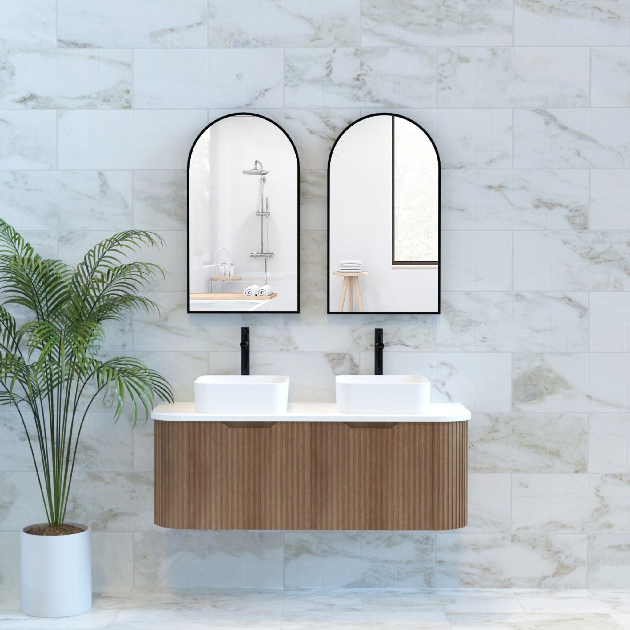 RIVA BERGEN SOLID TIMBER 1200MM DOUBLE BOWL WALL HUNG VANITY