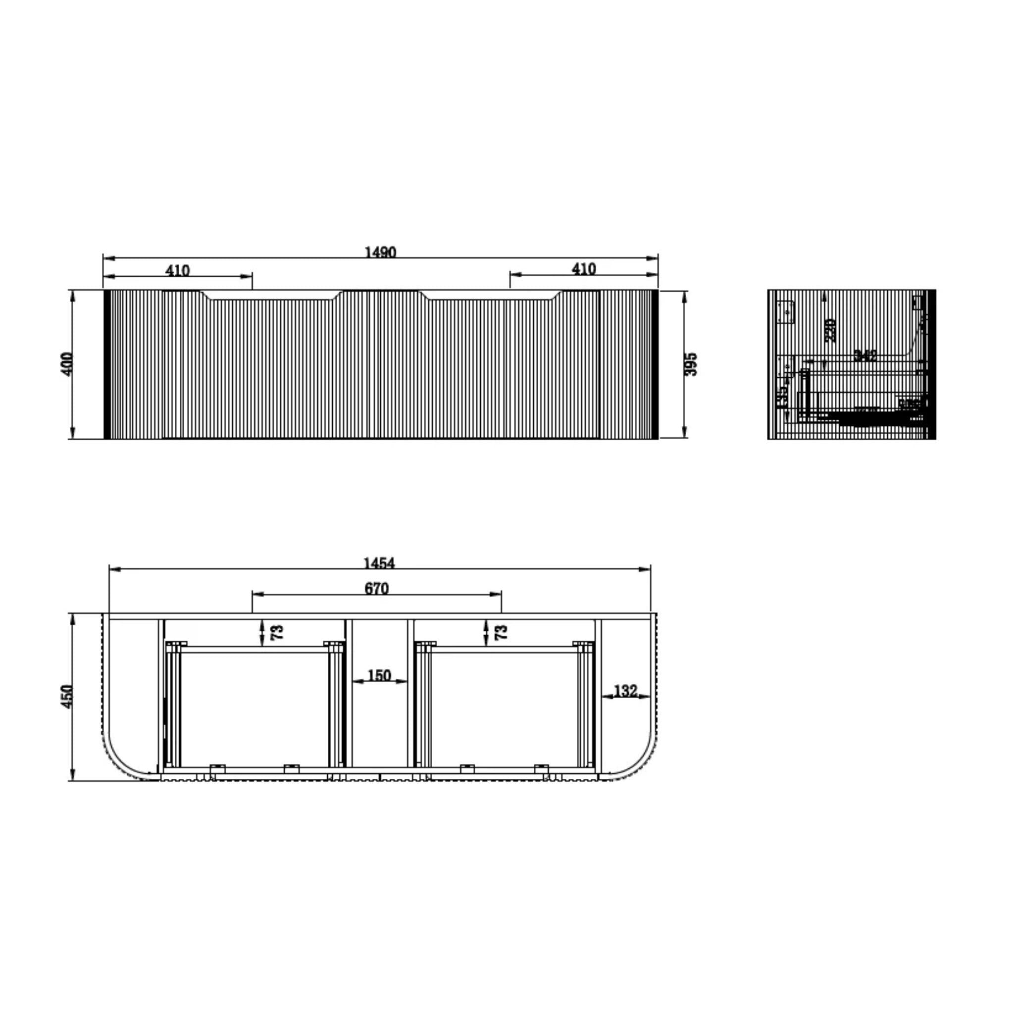 RIVA BERGEN MATTE BLACK 1500MM DOUBLE BOWL WALL HUNG VANITY