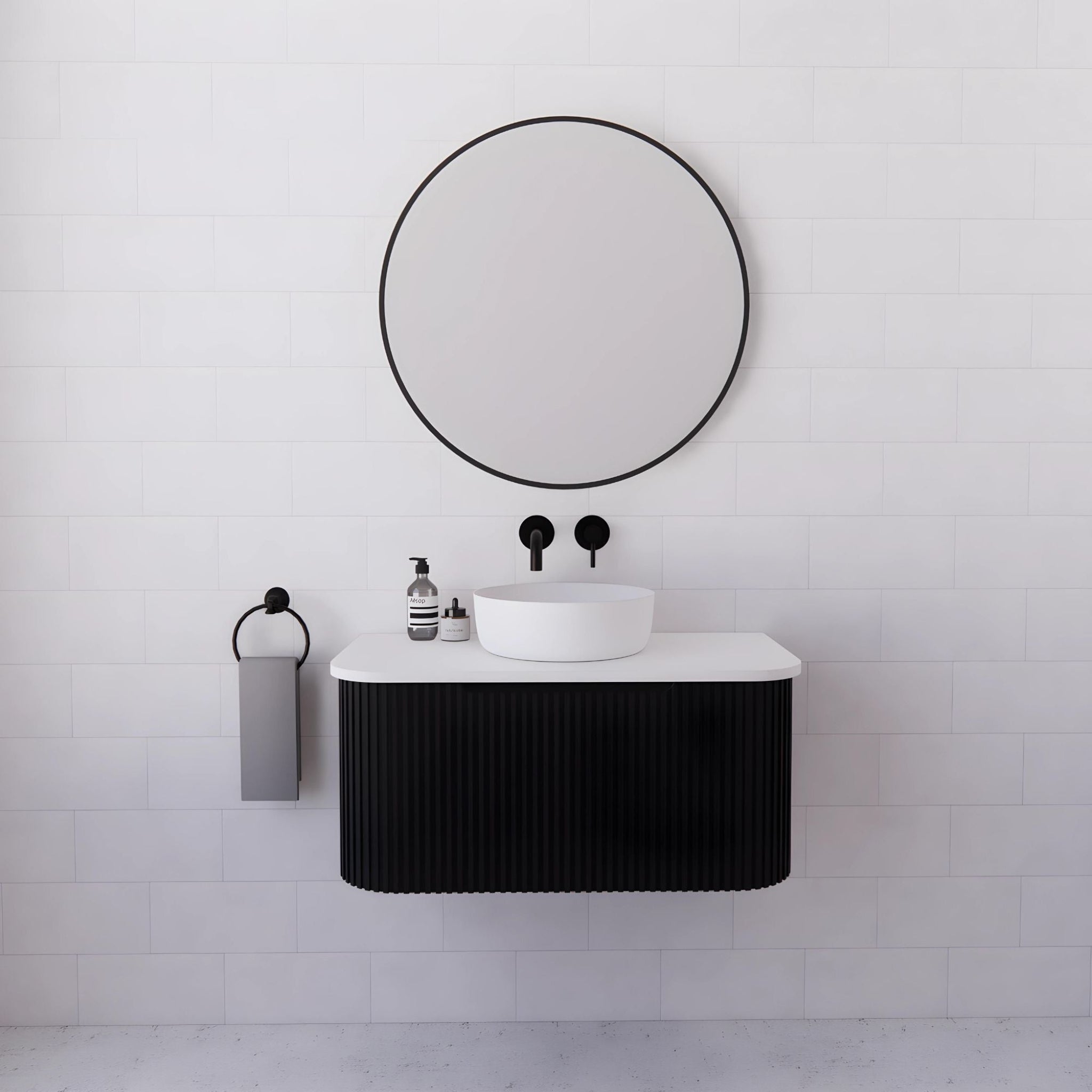 RIVA BERGEN MATTE BLACK 900MM SINGLE BOWL WALL HUNG VANITY