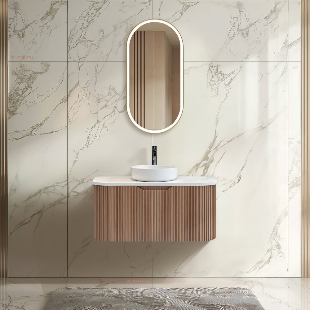 RIVA BERGEN SOLID TIMBER 900MM SINGLE BOWL WALL HUNG VANITY