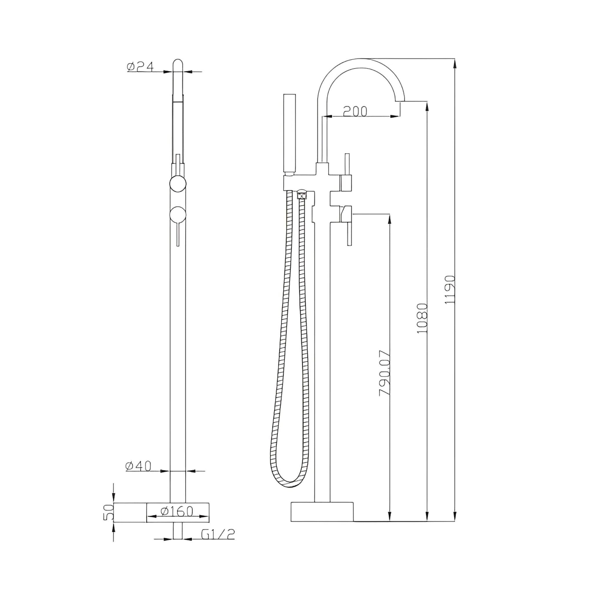 POSEIDON FREE STANDING BATH FILLER WITH HAND HELD SHOWER CHROME
