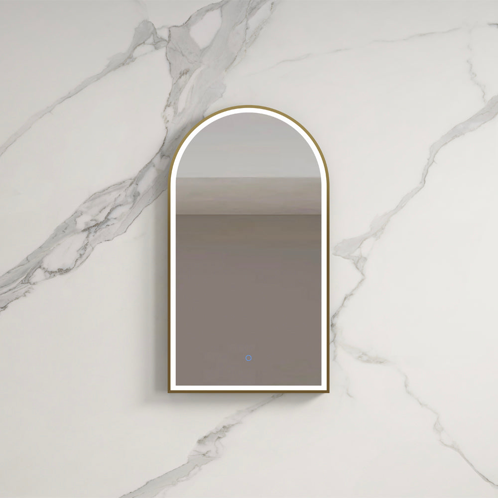 INFINITY BIANCO GOLD FRAMED LED MIRROR 3 COLOUR LIGHTS WITH TOUCH SENSOR SWITCH 500X900MM