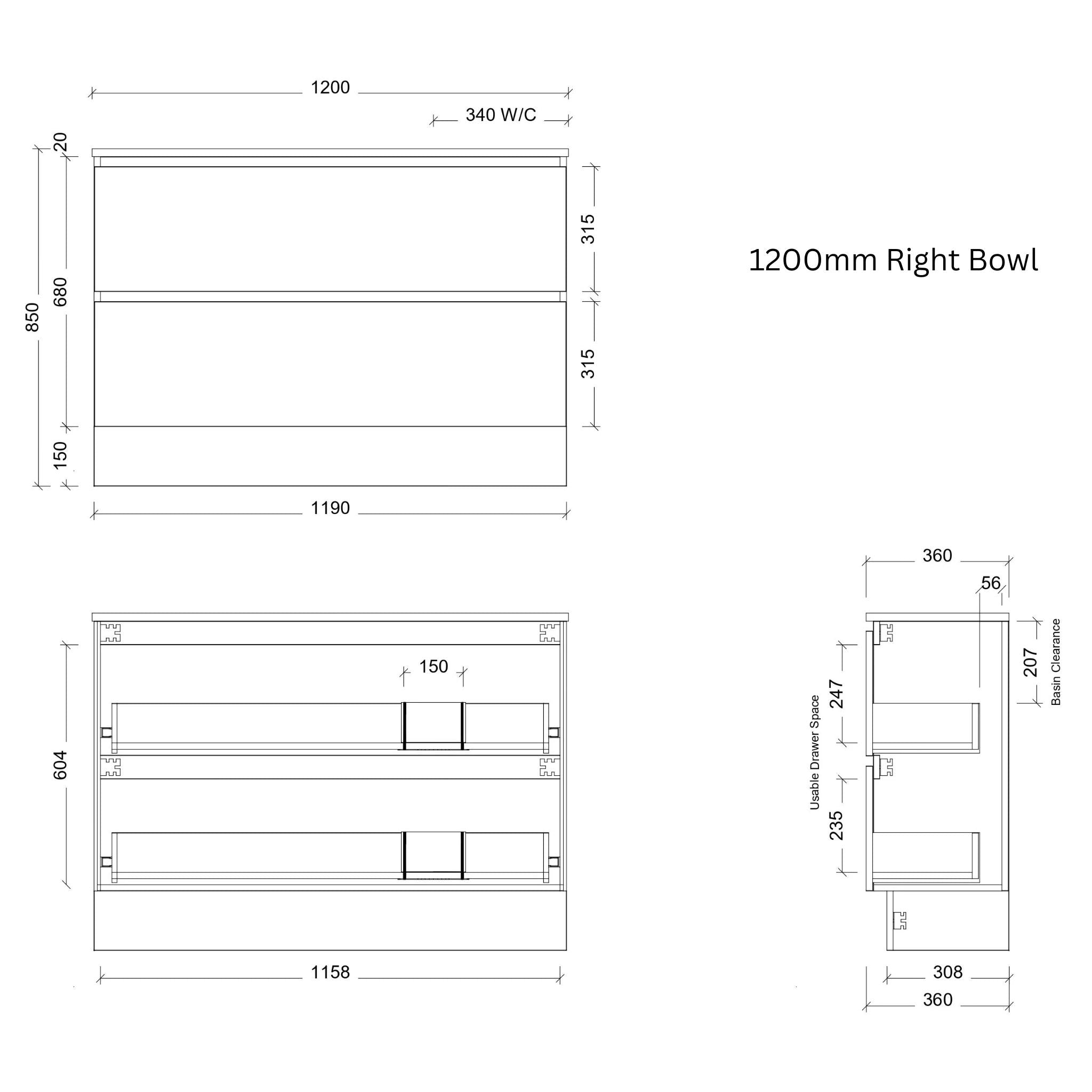 TIMBERLINE BILLIE SPACE SAVING CUSTOM FLOOR STANDING VANITY (ALL SIZING)
