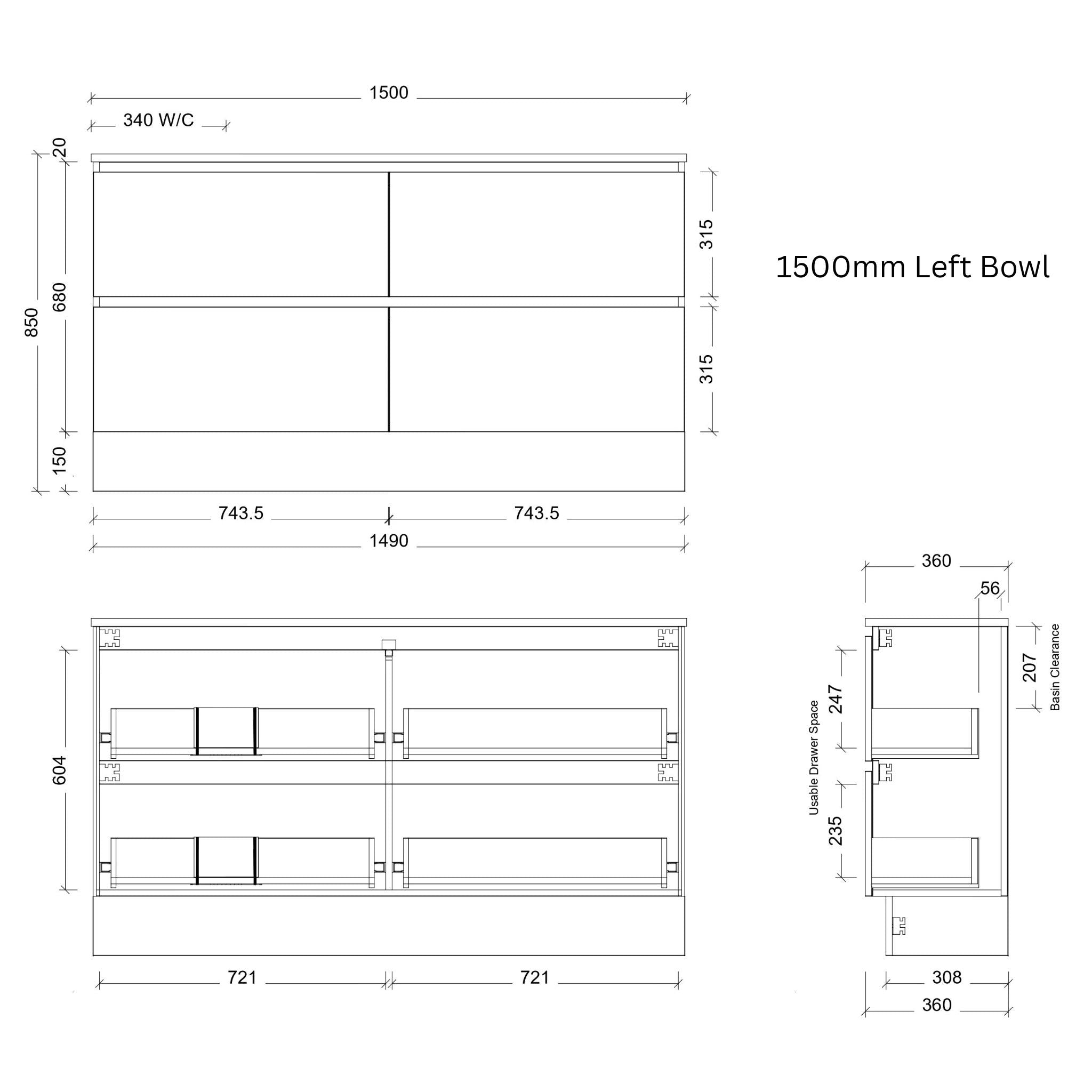 TIMBERLINE BILLIE SPACE SAVING CUSTOM FLOOR STANDING VANITY (ALL SIZING)