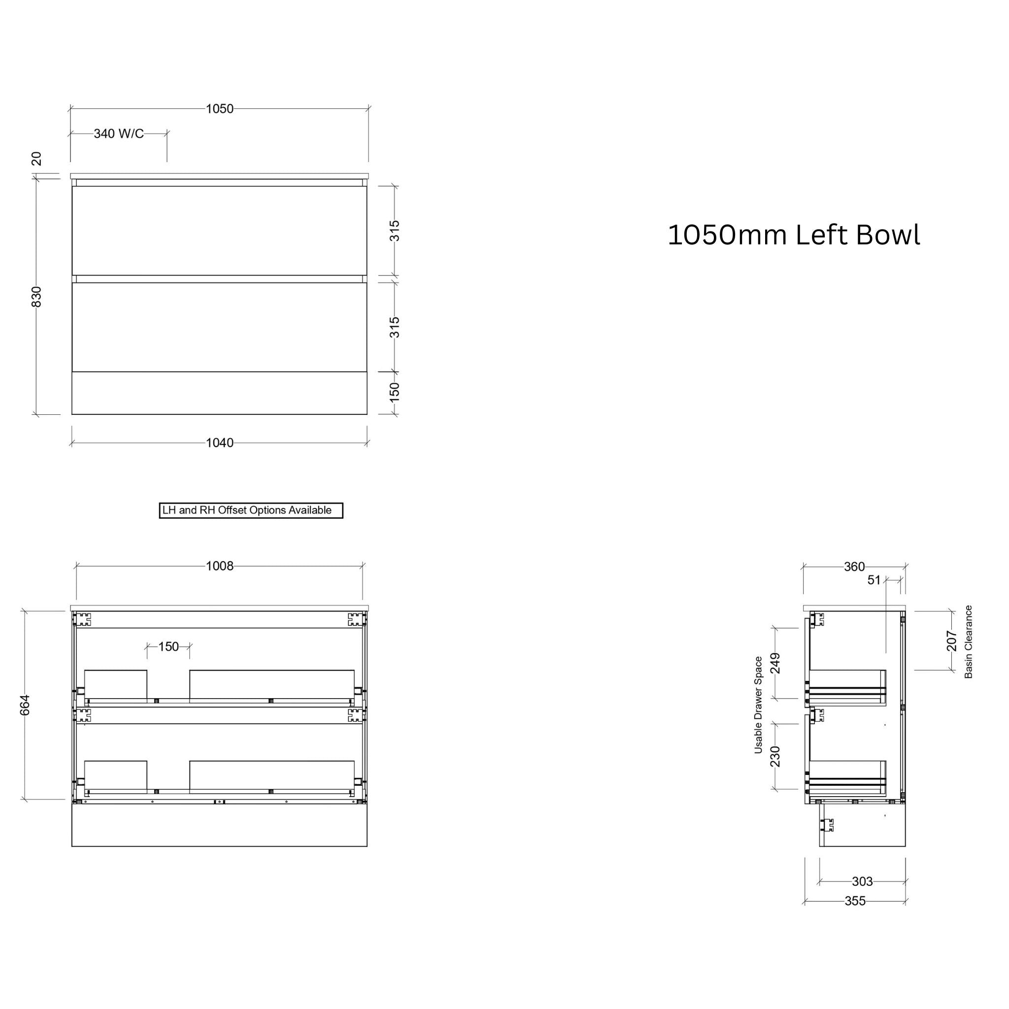 TIMBERLINE BILLIE SPACE SAVING CUSTOM FLOOR STANDING VANITY (ALL SIZING)