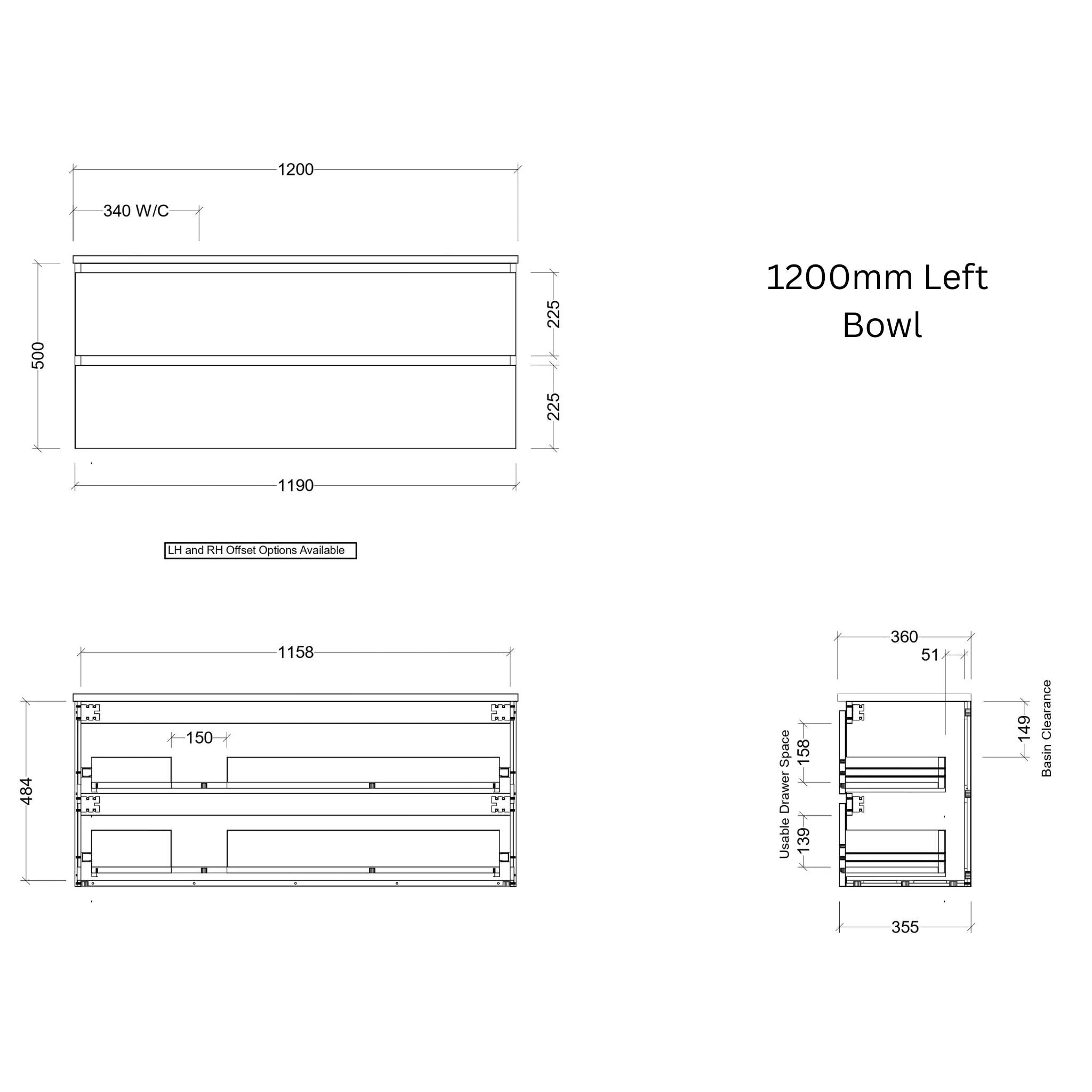 TIMBERLINE BILLIE SPACE SAVING CUSTOM WALL HUNG VANITY (ALL SIZING)