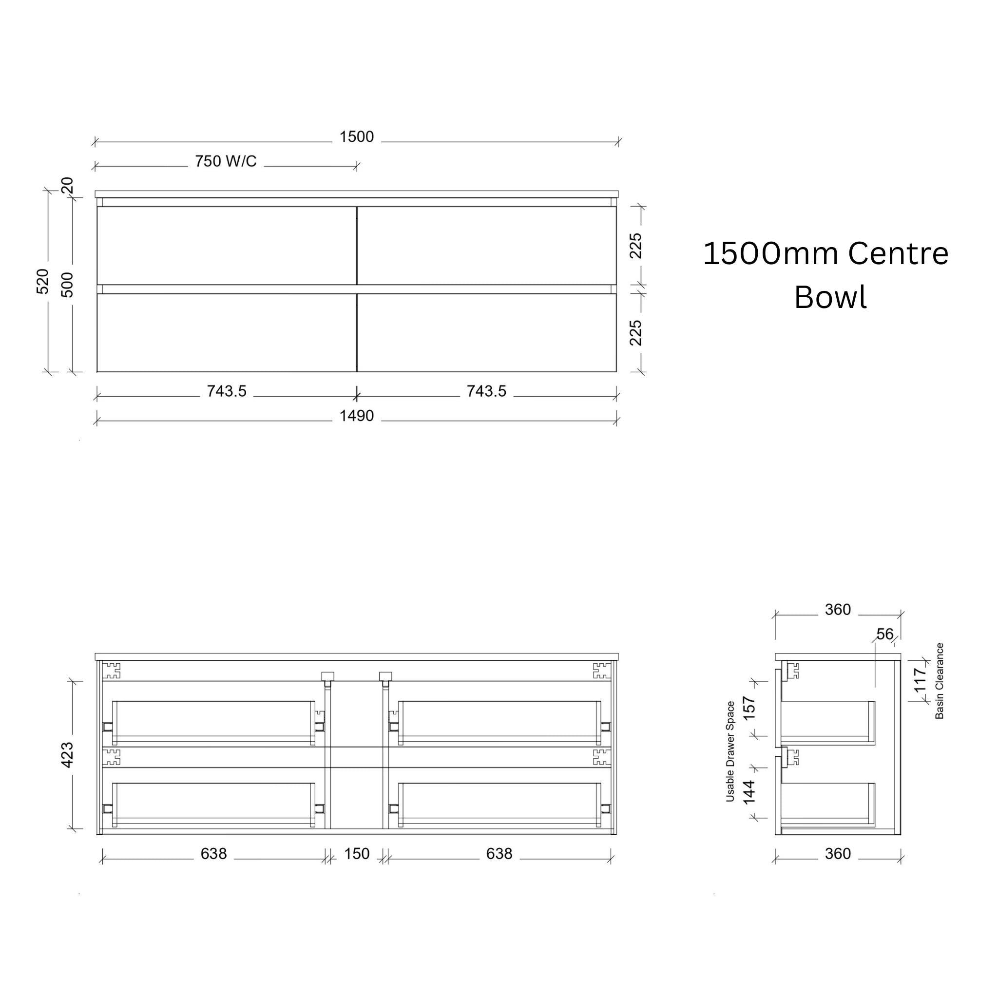 TIMBERLINE BILLIE SPACE SAVING CUSTOM WALL HUNG VANITY (ALL SIZING)