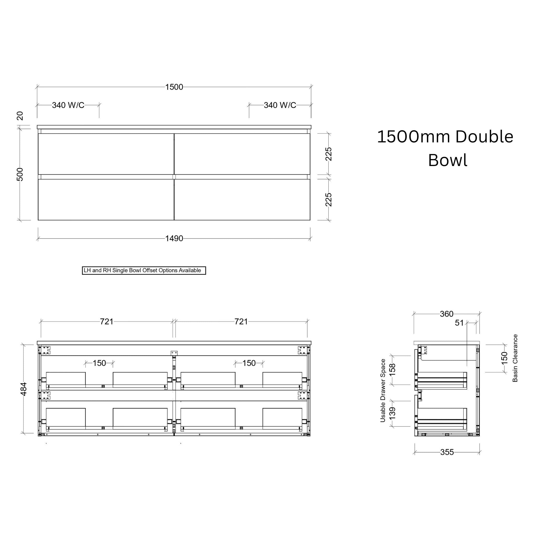 TIMBERLINE BILLIE SPACE SAVING CUSTOM WALL HUNG VANITY (ALL SIZING)