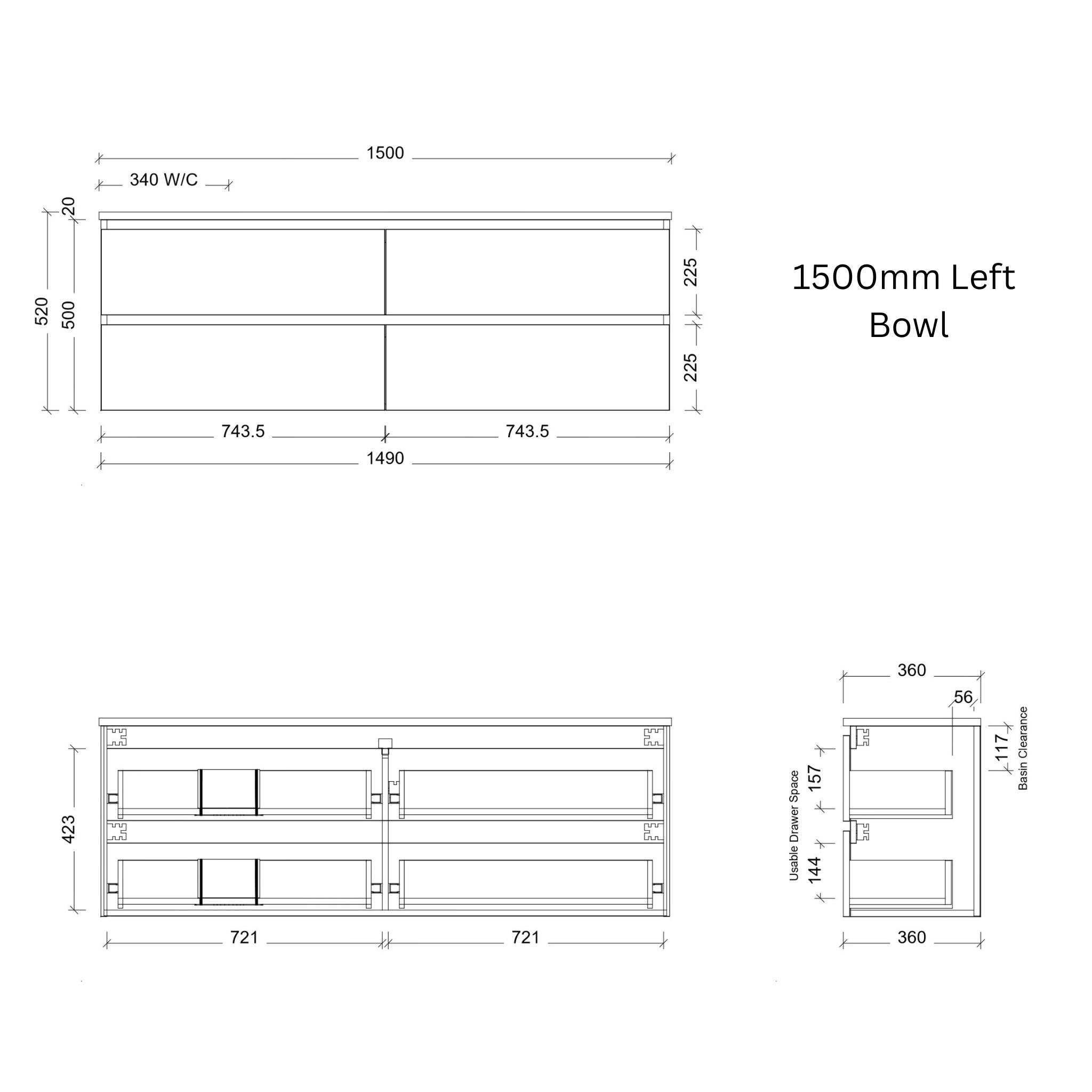 TIMBERLINE BILLIE SPACE SAVING CUSTOM WALL HUNG VANITY (ALL SIZING)