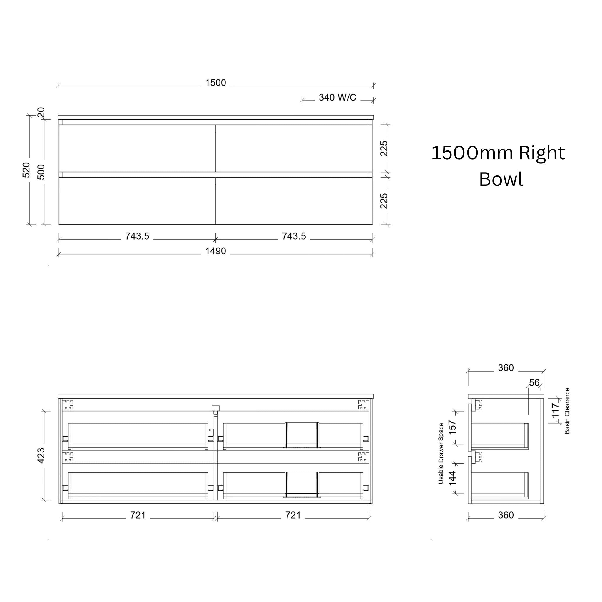 TIMBERLINE BILLIE SPACE SAVING CUSTOM WALL HUNG VANITY (ALL SIZING)