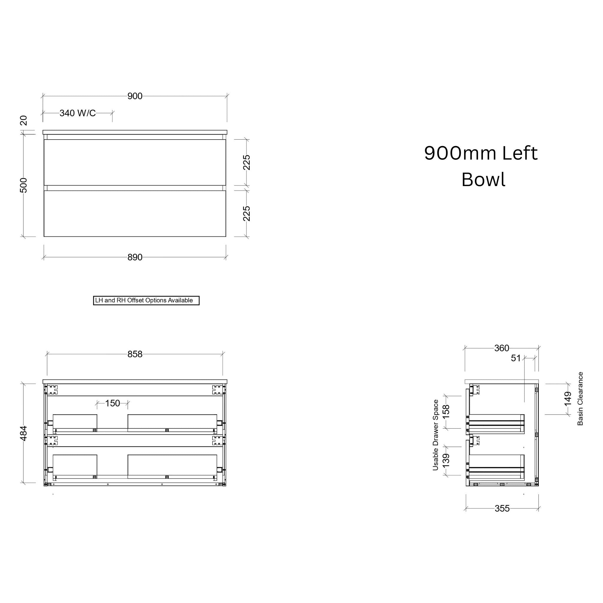TIMBERLINE BILLIE SPACE SAVING CUSTOM WALL HUNG VANITY (ALL SIZING)