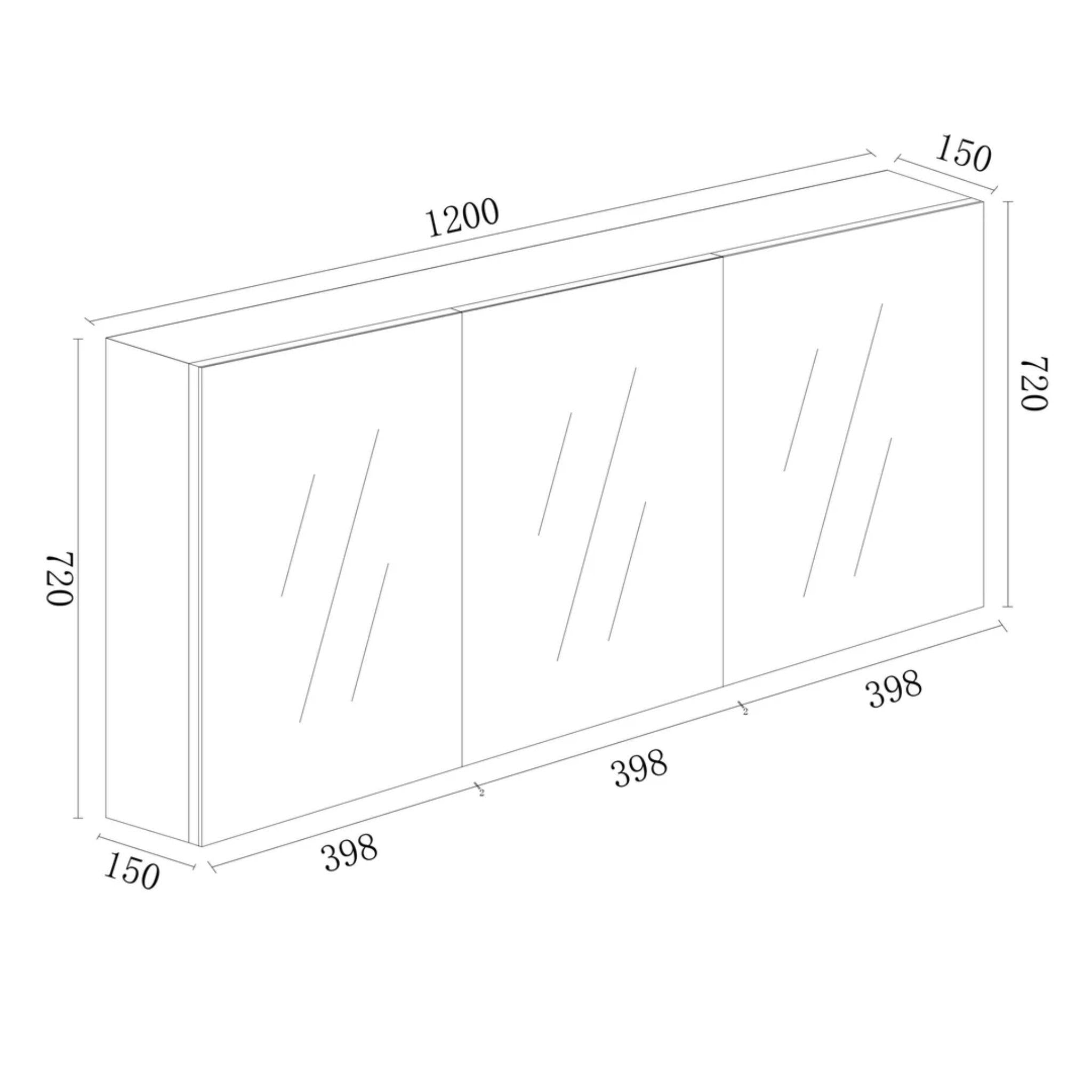 MERCIO BIANCA GLOSS WHITE MDF SHAVING CABINET 1200X720MM