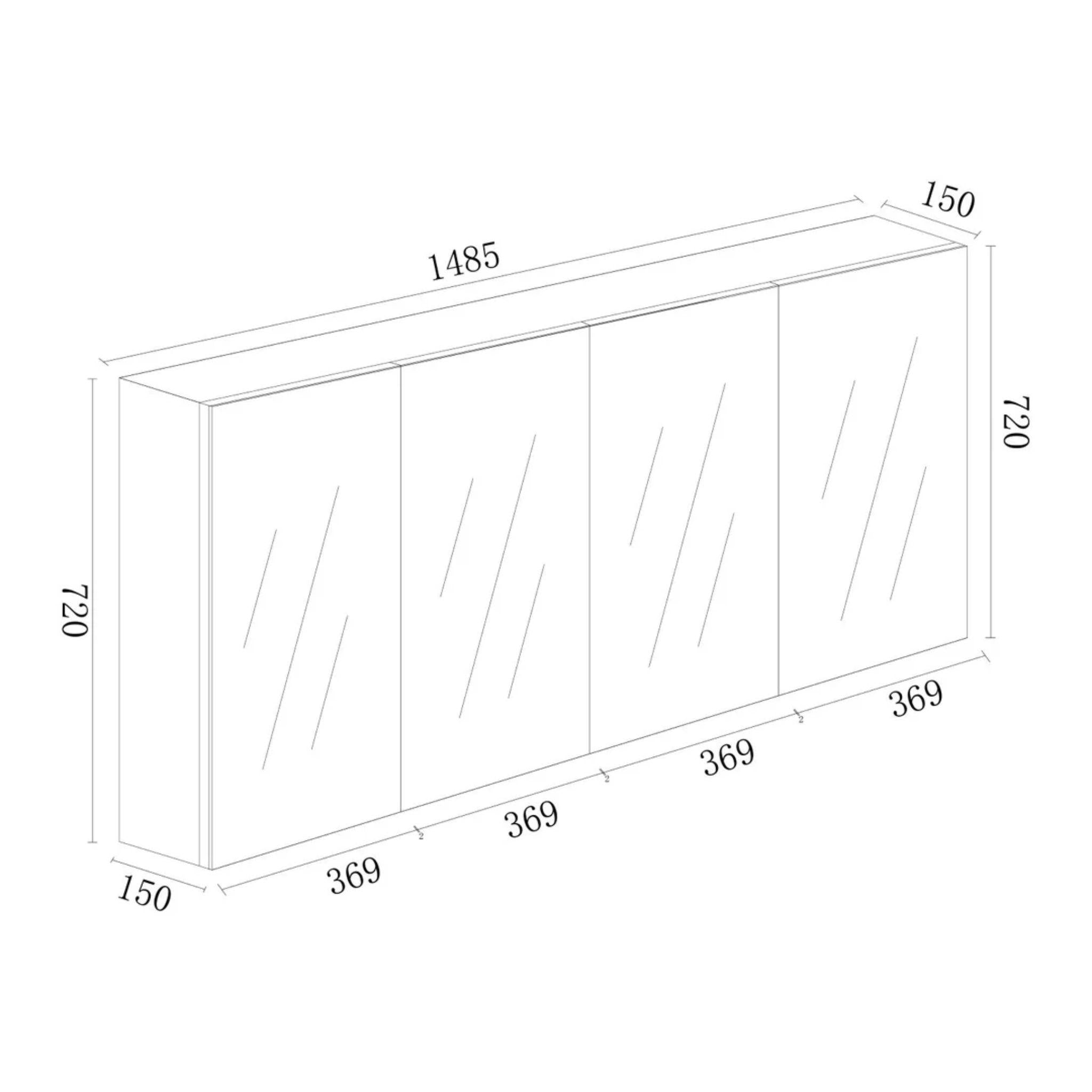 MERCIO BIANCA GLOSS WHITE MDF SHAVING CABINET 1500X720MM