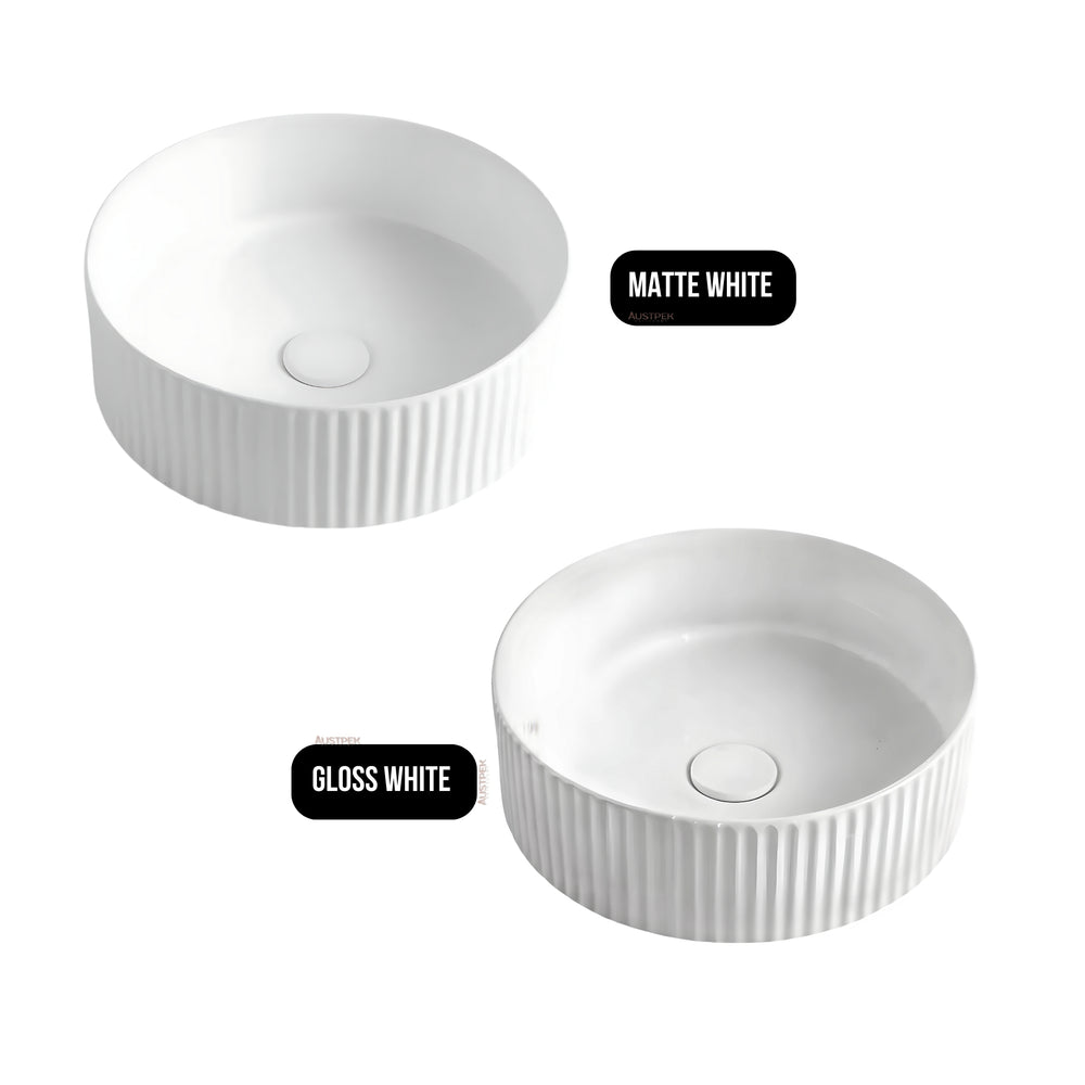 ORIO FLINT FLUTED ABOVE COUNTER BASIN MATTE WHITE 360MM