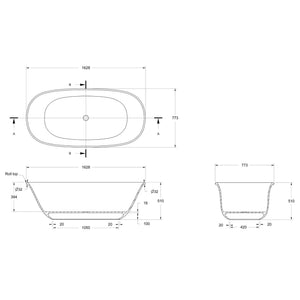 TURNER HASTINGS BLANCHE TITANCAST SOLID SURFACE FREESTANDING BATHTUB GLOSS WHITE 1628MM