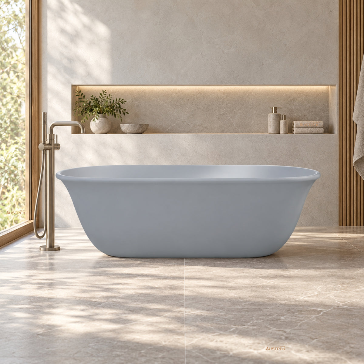 TURNER HASTINGS BLANCHE TITANCAST FREESTANDING NON OVERFLOW BATHTUB POWDER GREY 1620MM