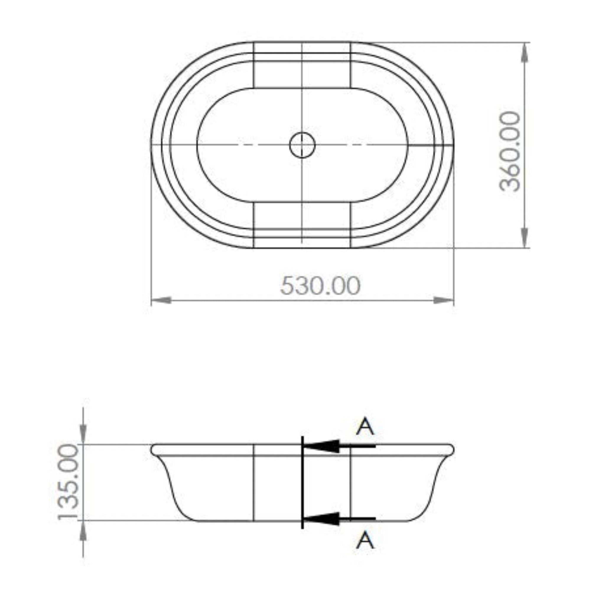 TURNER HASTINGS BLANCHE OVAL TITANCAST SOLID SURFACE ABOVE COUNTER HANDCRAFTED BASIN GLOSS WHITE 530MM