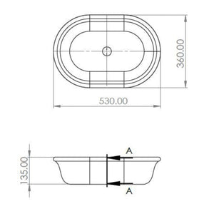 TURNER HASTINGS BLANCHE OVAL TITANCAST SOLID SURFACE ABOVE COUNTER HANDCRAFTED BASIN GLOSS WHITE 530MM
