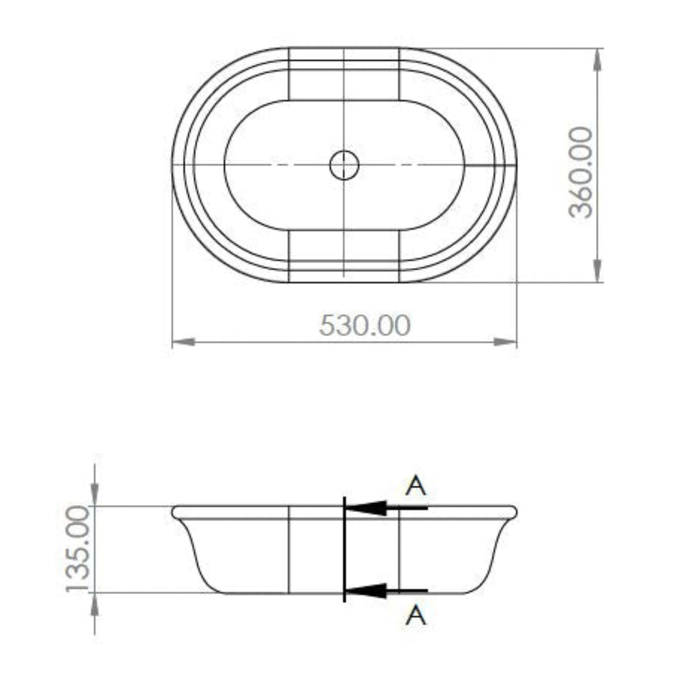 TURNER HASTINGS BLANCHE OVAL TITANCAST SOLID SURFACE ABOVE COUNTER HANDCRAFTED BASIN GLOSS WHITE 530MM