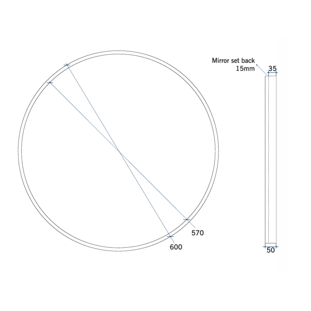 THERMOGROUP ABLAZE ROUND BLACK FRAME MIRROR 600MM