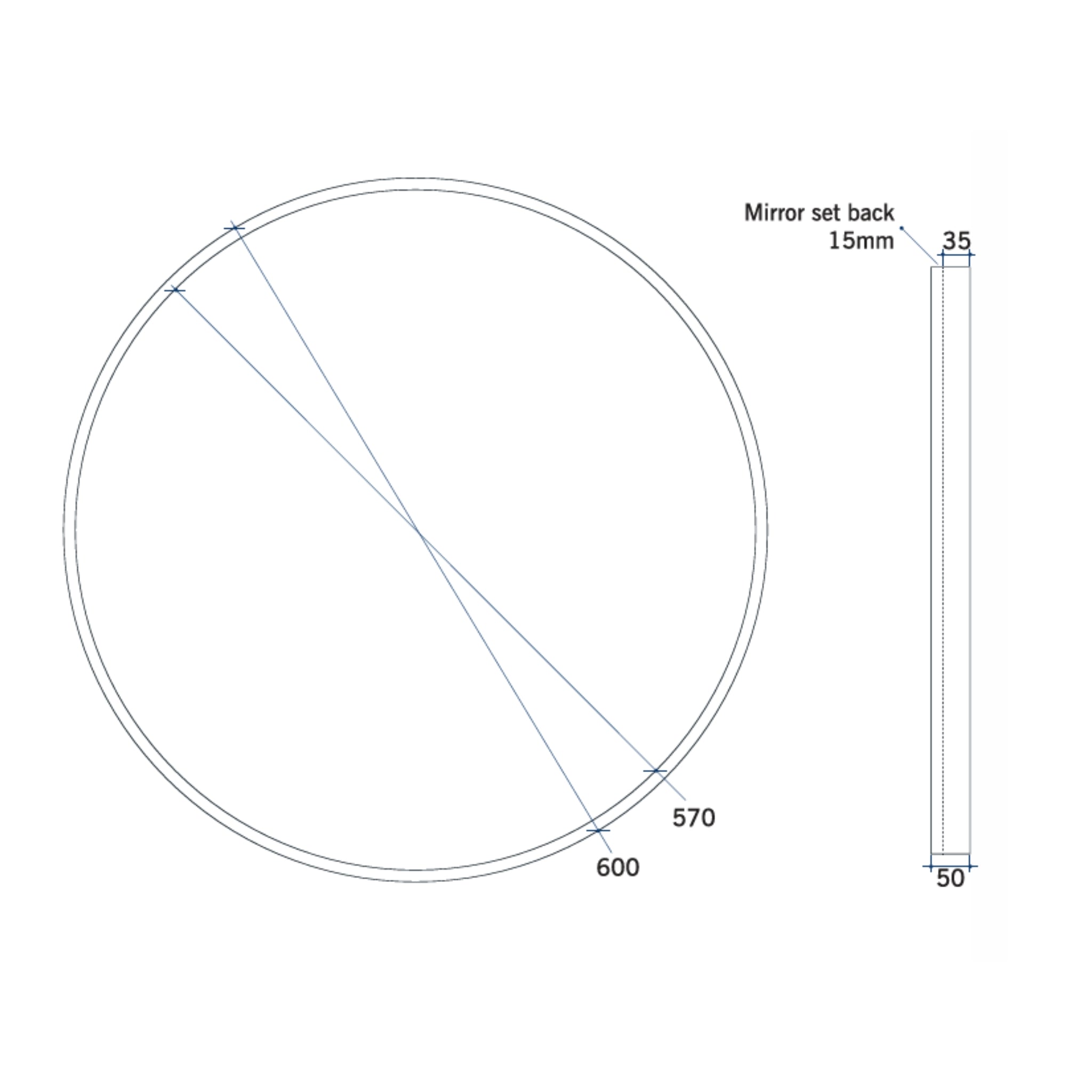 THERMOGROUP ABLAZE ROUND BLACK FRAME MIRROR 600MM