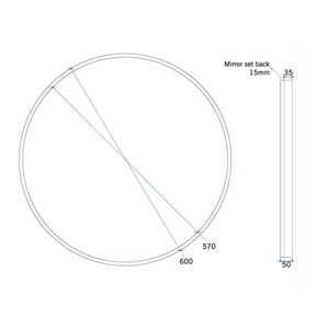 THERMOGROUP ABLAZE ROUND BLACK FRAME MIRROR 600MM
