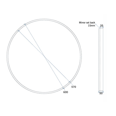 THERMOGROUP ABLAZE ROUND BLACK FRAME MIRROR 600MM