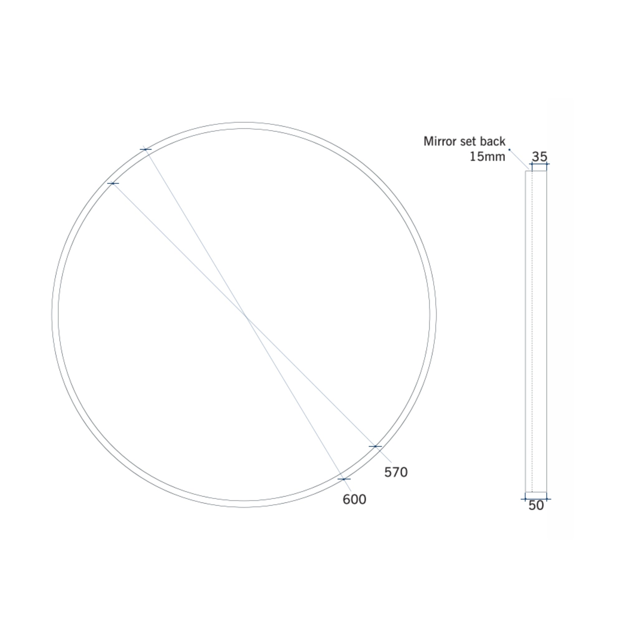 THERMOGROUP ABLAZE ROUND BLACK FRAME MIRROR WITH DEMISTER 600MM