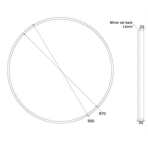 THERMOGROUP ABLAZE ROUND BLACK FRAME MIRROR WITH DEMISTER 900MM