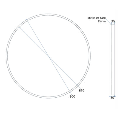 THERMOGROUP ABLAZE ROUND BLACK FRAME MIRROR WITH DEMISTER 900MM