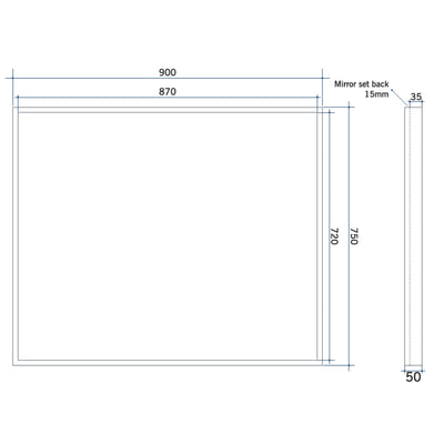 THERMOGROUP ABLAZE SQUARE BLACK FRAME MIRROR 750MM