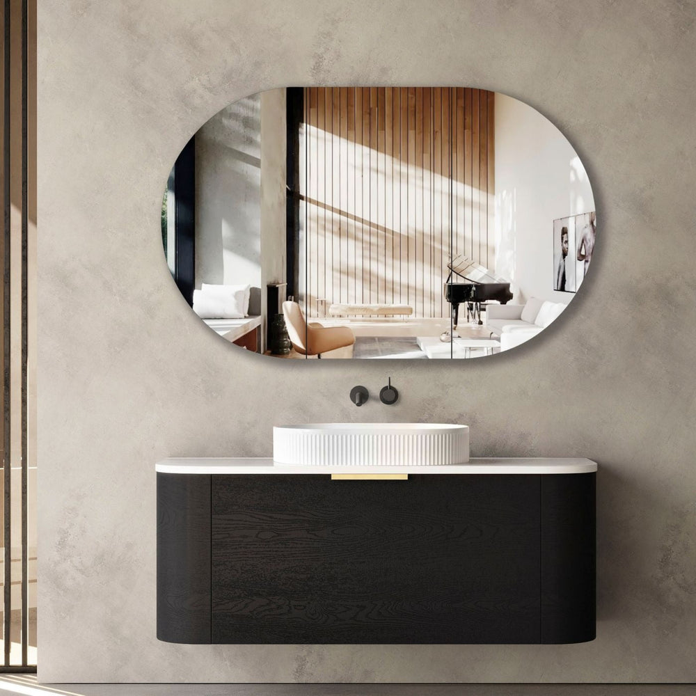 OTTI BONDI BLACK OAK 1200MM CURVE SINGLE BOWL WALL HUNG VANITY (SHOWROOM DISPLAY)