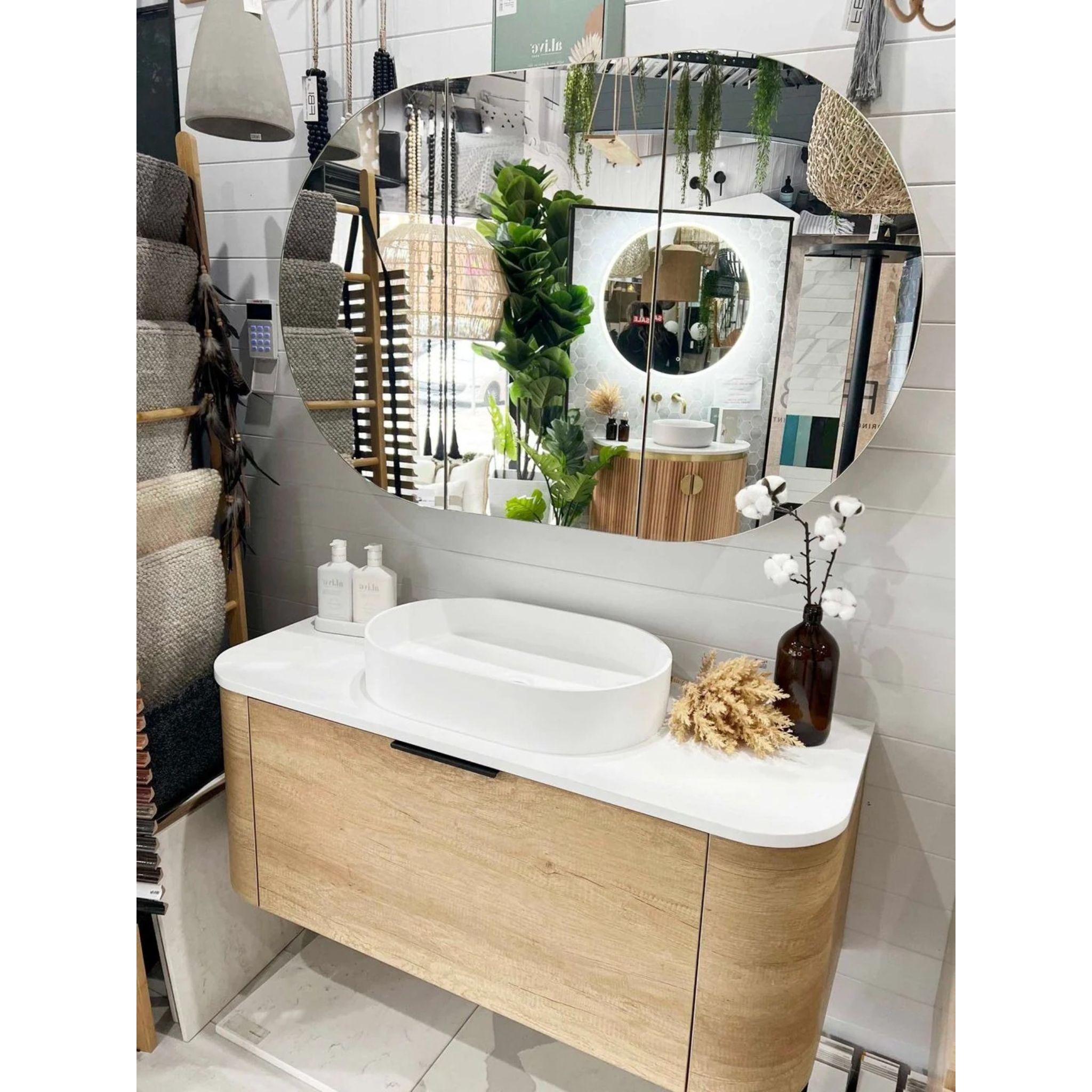 OTTI BONDI NATURAL OAK 1200MM CURVE SINGLE BOWL WALL HUNG VANITY