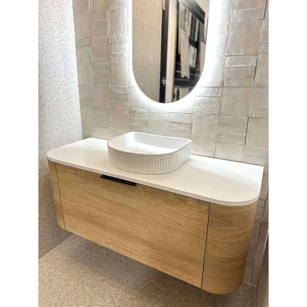 OTTI BONDI NATURAL OAK 1200MM CURVE SINGLE BOWL WALL HUNG VANITY