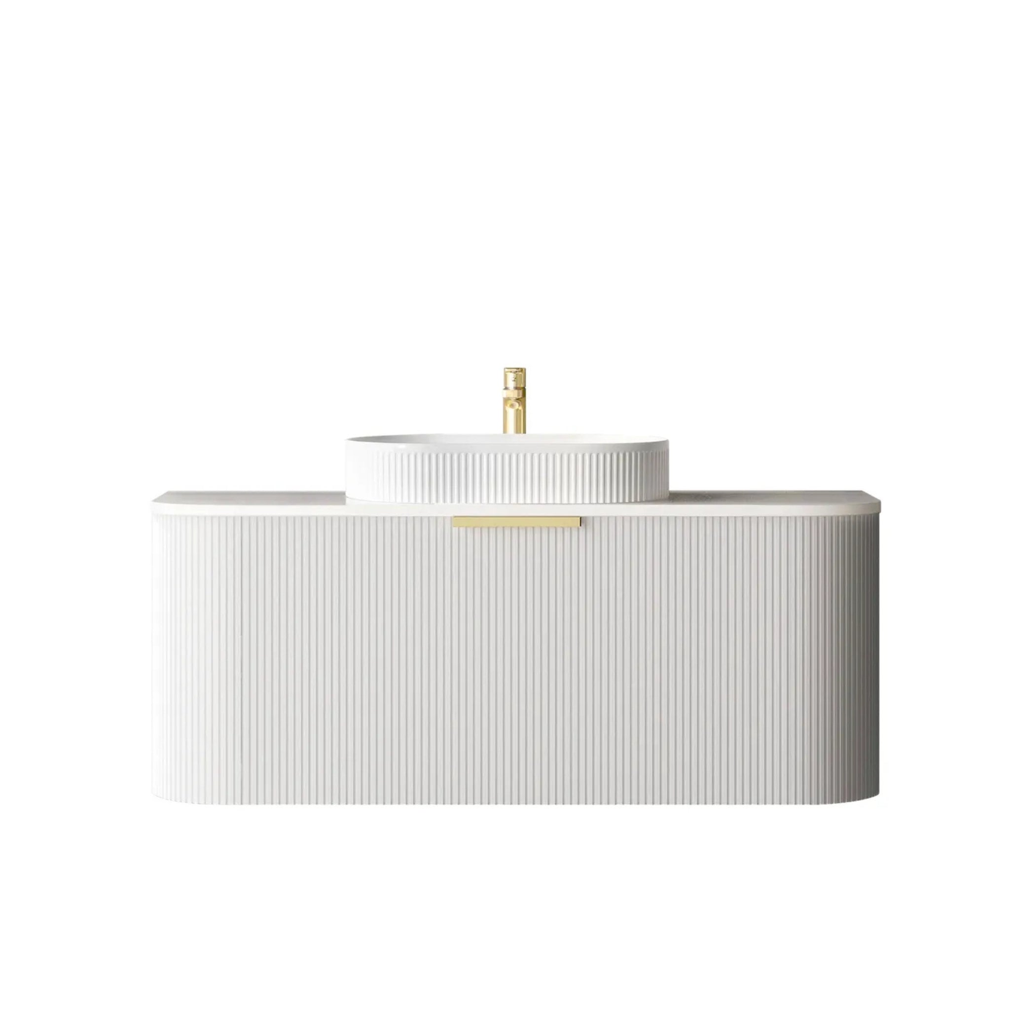 OTTI BONDI MATTE WHITE FLUTED 1200MM CURVE SINGLE BOWL WALL HUNG VANITY