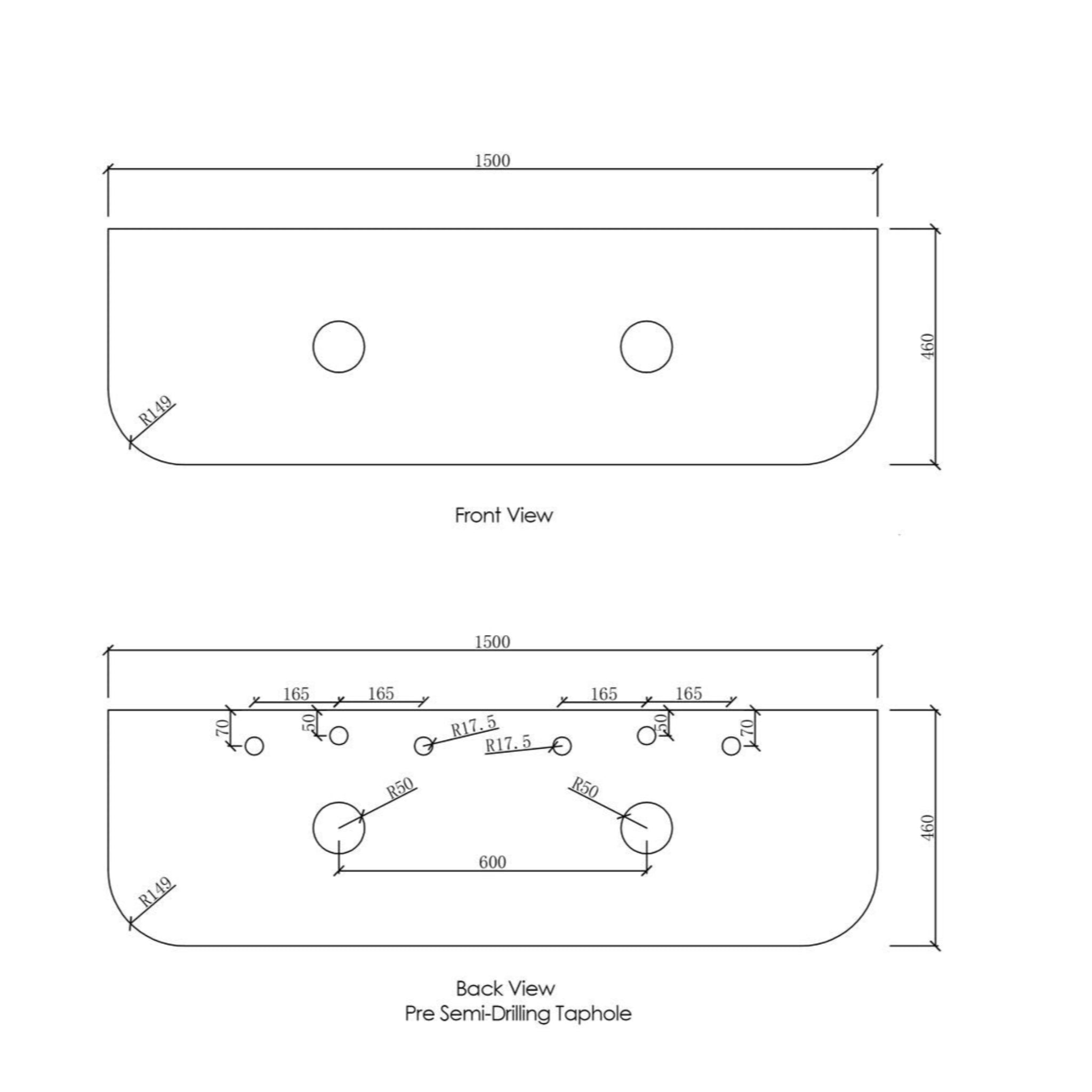 OTTI BONDI NATURAL OAK 1500MM CURVE DOUBLE BOWL WALL HUNG VANITY