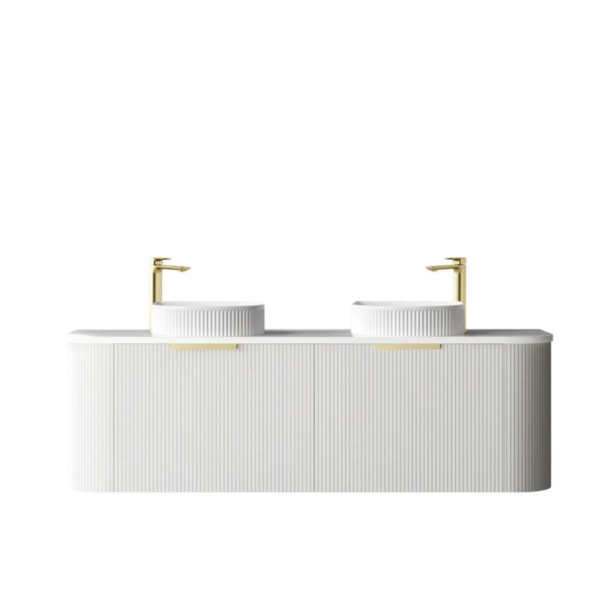 OTTI BONDI MATTE WHITE FLUTED 1500MM CURVE DOUBLE BOWL WALL HUNG VANITY