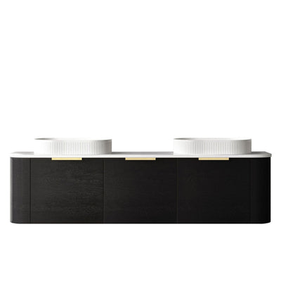 OTTI BONDI BLACK OAK 1800MM CURVE DOUBLE BOWL WALL HUNG VANITY