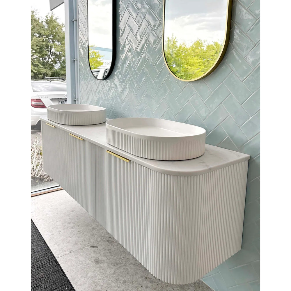 OTTI BONDI MATTE WHITE FLUTED 1800MM CURVE DOUBLE BOWL WALL HUNG VANITY
