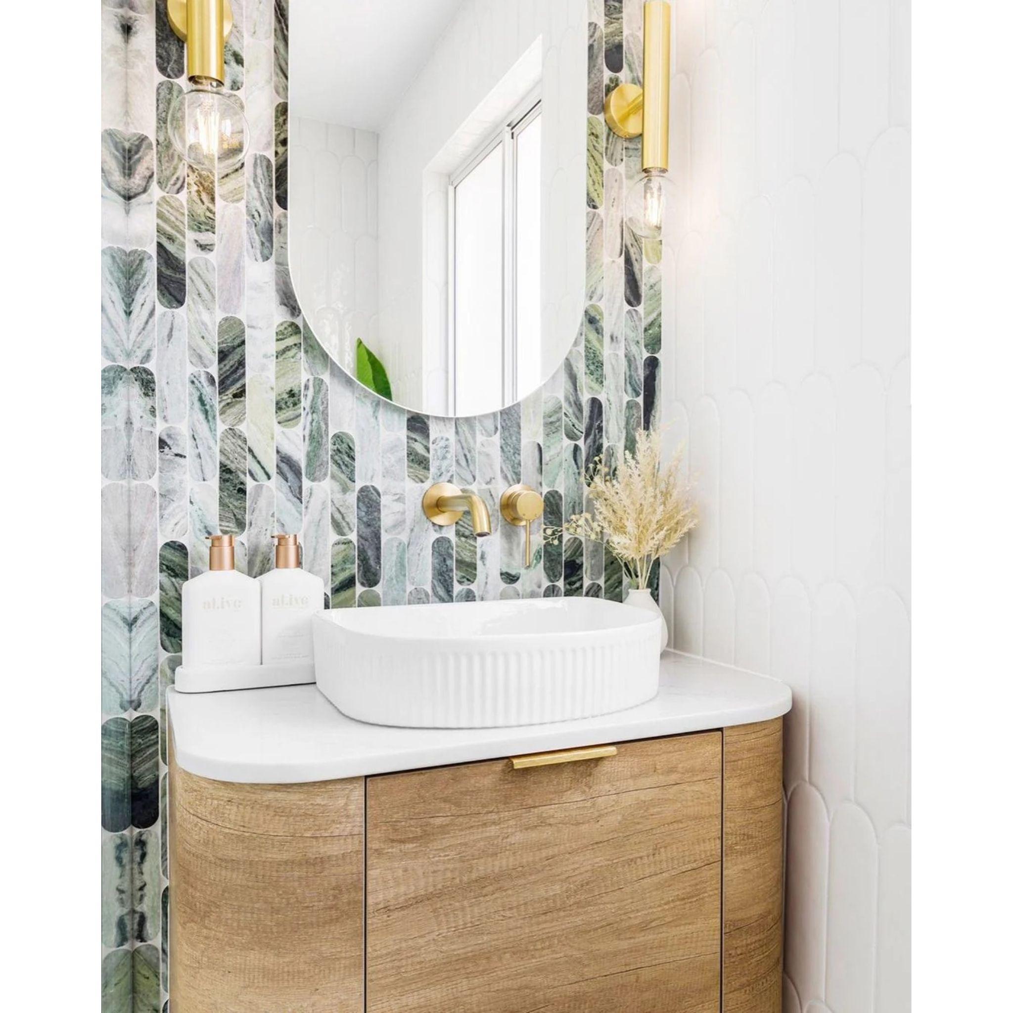 OTTI BONDI NATURAL OAK 600MM CURVE SINGLE BOWL WALL HUNG VANITY